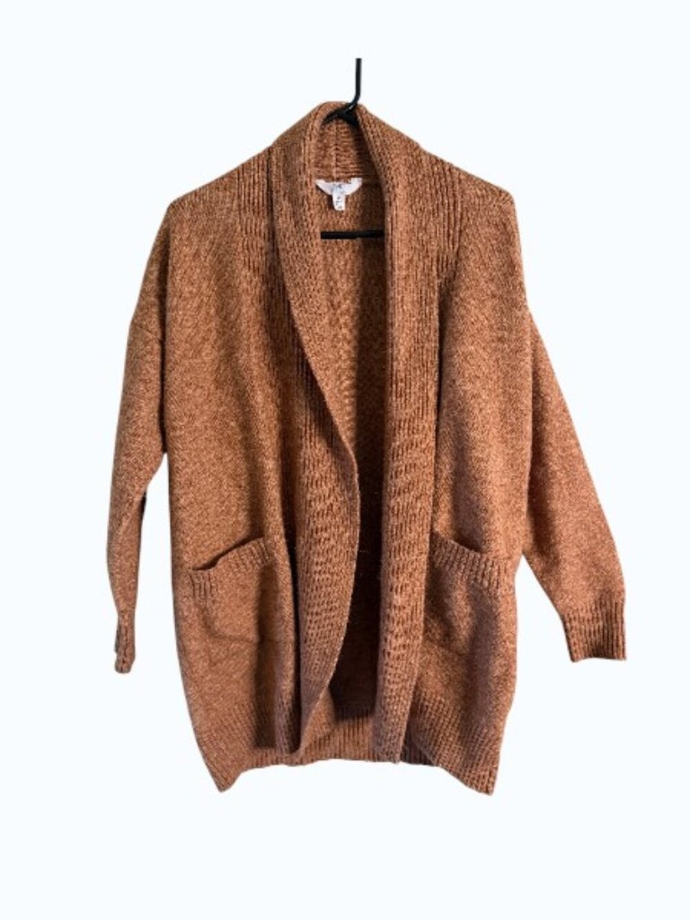 TIME AND TRU Women's Orange Open Front Ribbed Pocketed Cardigan XS